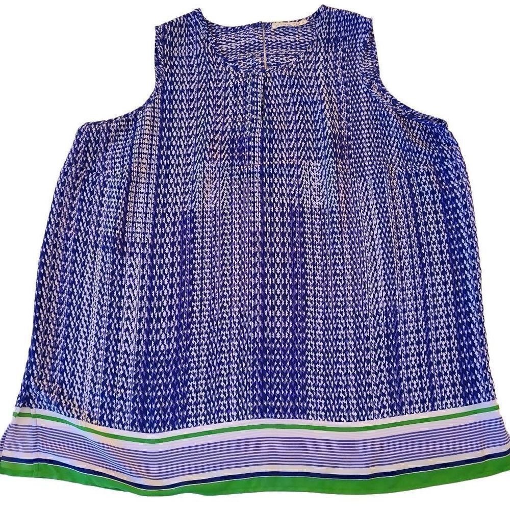 Violet & Claire Womens Blue Print Sleeveless Lightweight Blouse Plus Size